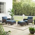 Terraza Kiawah Outdoor Wicker Chat Set - 2 Arm Chairs & 2 Ottomans, Blue & Brown - 4 Piece TE3051550
